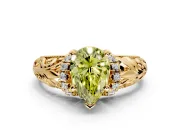 Solitaire Engagement Ring Setting for Fancy Yellow Pear-Shaped Center with Filigree Accent Basket and Prong Head in Yellow Gold