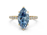 Solitaire Engagement Ring Setting for Fancy Blue Marquise Center with Pave Accents and Prong Head in Yellow Gold