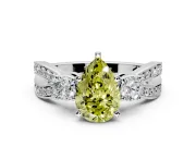 3 Stone Engagement Ring Setting for Fancy Yellow Pear-Shaped Center with Pave Twist Band and Prong Head in Platinum