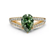 Solitaire Engagement Ring Setting for Fancy Green Pear-Shaped Center with Pave Split Shank and Prong Head in Yellow Gold
