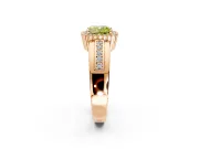 Halo Engagement Ring Setting for Fancy Yellow Cushion Cut Center with Wide Band, Inlaid Accent Row and Prong Head in Rose Gold