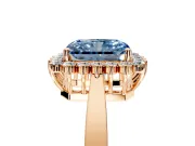 Starburst Halo Engagement Ring Setting for Fancy Blue Radiant Cut Center with Flat Cathedral Band and Prong Head in Rose Gold