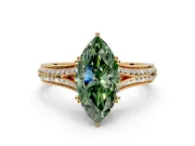 Solitaire Engagement Ring Setting for Fancy Green Marquise Center with Pave Rail Split Shank and Prong Head in Yellow Gold