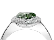 Halo Engagement Ring Setting for Fancy Green Heart-Shaped Center with Plain Tapered Band and Prong Head in White Gold
