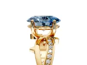 Solitaire Engagement Ring Setting for Fancy Blue Oval Center with Pave and Plain Crossover Band and Prong Head in Yellow Gold
