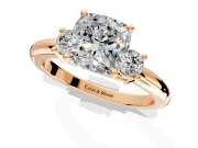 3 Stone Engagement Ring Setting for Cushion Cut Center with Wide Plain Band and Prong Head in Rose Gold