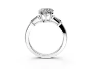 3 Stone Engagement Ring Setting for Heart-Shaped Center with Baguette Accents and Prong Head in Sterling Silver