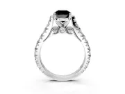 Solitaire Engagement Ring Setting for Fancy Black Cushion Cut Center with Pave Cathedral Shoulders and Prong Head in Sterling Silver