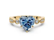 Solitaire Engagement Ring Setting for Fancy Blue Heart-Shaped Center with Milgrain Bezel Accents and Prong Head in Yellow Gold