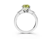 3 Stone Engagement Ring Setting for Fancy Yellow Round Cut Center with Channel Baguette Accents and Prong Head in Sterling Silver