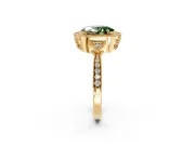 Halo Engagement Ring Setting for Fancy Green Oval Center with Milgrain Rim, Pave Band and Prong Head in Yellow Gold