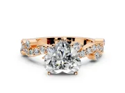 Solitaire Engagement Ring Setting for Heart-Shaped Center with Bar-Station Pave Twist and Prong Head in Rose Gold