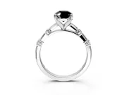 Baguette Engagement Ring Setting for Fancy Black Oval Center with Alternating Bar-Set Band and Prong Head in Sterling Silver