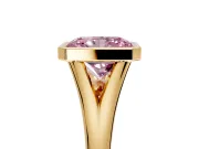 Solitaire Engagement Ring Setting for Fancy Pink Radiant Cut Center with V Split Shank and Bezel Head in Yellow Gold