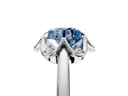 Floral Frame Engagement Ring Setting for Fancy Blue Round Cut Center with Accent Clusters and Prong Head in Sterling Silver