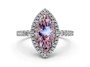 Accent Halo Engagement Ring Setting for Fancy Pink Marquise Center with Full-Length Pave Band and Prong Head in Platinum