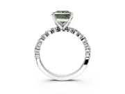 Solitaire Engagement Ring Setting for Fancy Green Princess Cut Center with Alternating Size Accents and Prong Head in Sterling Silver