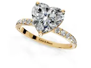 Solitaire Engagement Ring Setting for Heart-Shaped Center with Pave Accents and Prong Head in Yellow Gold
