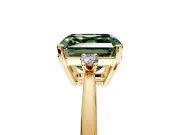 3 Stone Engagement Ring Setting for Fancy Green Asscher Cut Center with Low-Set Round Cut Accents and Prong Head in Yellow Gold