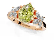 Floral Engagement Ring Setting for Fancy Yellow Pear-Shaped Center with Marquise Cluster Shoulders and Prong Head in Rose Gold