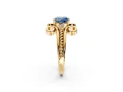 Solitaire Engagement Ring Setting for Fancy Blue Cushion Cut Center with Twisted Band and Scroll Prong Head in Yellow Gold