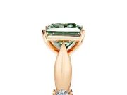 Solitaire Engagement Ring Setting for Fancy Green Princess Cut Center with Carved Leaf Shoulders and Prong Head in Rose Gold