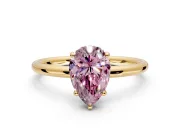 Solitaire Engagement Ring Setting for Fancy Pink Pear-Shaped Center with Plain Band, Open Basket and Prong Head in Yellow Gold