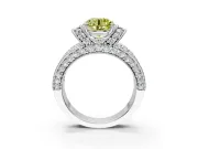 Pave Engagement Ring Setting for Fancy Yellow Round Cut Center with Curved Accent Rows, Openwork and Prong Head in Sterling Silver
