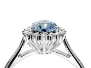 Starburst Halo Engagement Ring Setting for Fancy Blue Pear-Shaped Center with Thin Round-Wire Band and Prong Head in Sterling Silver