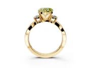 3 Stone Engagement Ring Setting for Fancy Yellow Heart-Shaped Center with Pave Twist Band and Prong Head in Yellow Gold