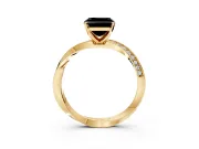 Side Accent Engagement Ring Setting for Fancy Black Asscher Cut Center with Accent Shoulders and Prong Head in Yellow Gold