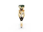 Solitaire Engagement Ring Setting for Fancy Green Round Cut Center with Criss-Cross Accent Band and Prong Head in Yellow Gold