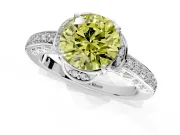 Floral Engagement Ring Setting for Fancy Yellow Round Cut Center with Four Accent Clusters and Prong Head in Sterling Silver