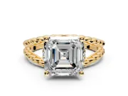 Halo Engagement Ring Setting for Asscher Cut Center with Rope Twist Split Shank and Prong Head in Yellow Gold