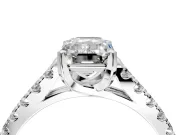 Solitaire Engagement Ring Setting for Emerald Cut Center with Partway Pave Band and Prong Head in Sterling Silver