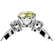 3 Stone Engagement Ring Setting for Fancy Yellow Oval Center with Pave Twist Band and Prong Head in Platinum