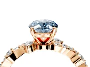 Solitaire Engagement Ring Setting for Fancy Blue Oval Center with Bar-Station Pave Twist and Prong Head in Rose Gold