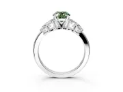 Leaf Cluster Engagement Ring Setting for Fancy Green Oval Center with Marquise Accents and Prong Head in Sterling Silver