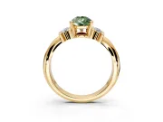 Solitaire Engagement Ring Setting for Fancy Green Pear-Shaped Center with Grooved Bar Accent Band and Prong Head in Yellow Gold