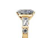 Bar-Set Engagement Ring Setting for Emerald Cut Center with Tapered Baguette Accents and Prong Head in Yellow Gold