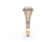 Halo Engagement Ring Setting for Princess Cut Center with Narrow Pave Split Shank and Prong Head in Rose Gold