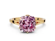 Solitaire Engagement Ring Setting for Fancy Pink Cushion Cut Center with Plain Split Shank and Prong Head in Yellow Gold