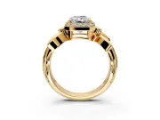 Halo Engagement Ring Setting for Radiant Cut Center with Floral Band and Prong Head in Yellow Gold
