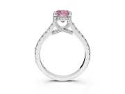 Solitaire Engagement Ring Setting for Fancy Pink Cushion Cut Center with Widening Pave Band and Claw Prong Head in White Gold