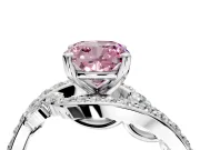 Solitaire Engagement Ring Setting for Fancy Pink Cushion Cut Center with Pave Bypass Twist Band and Prong Head in White Gold