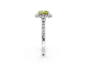 Halo Engagement Ring Setting for Fancy Yellow Cushion Cut Center with Narrowing Pave Band and Prong Head in Platinum