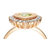 Halo Engagement Ring Setting for Fancy Yellow Pear-Shaped Center with Milgrain Bezel Rim, Plain Band and Prong Head in Rose Gold