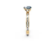 Solitaire Engagement Ring Setting for Fancy Blue Heart-Shaped Center with Channel Baguette Band and Prong Head in Yellow Gold