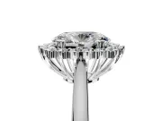 Starburst Halo Engagement Ring Setting for Oval Center with Thin Round-Wire Band and Prong Head in Sterling Silver