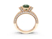 Pave Engagement Ring Setting for Fancy Green Radiant Cut Center with Curved Accent Rows, Openwork and Prong Head in Rose Gold